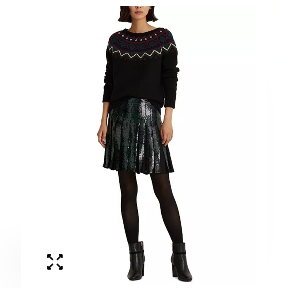 Lauren Ralph Lauren Navy and Green Sequin Pleated Skirt. 18W. - Picture 1 of 6